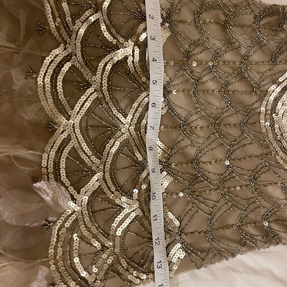 Sue Wong Nocturne Flapper Embellished Cocktail Dress NWT. Sz 0, Gold and beige. - Picture 9 of 13